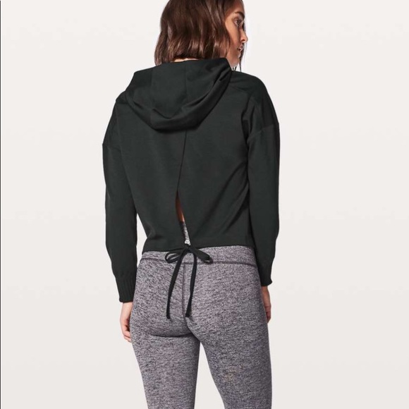 Lululemon Athletica Split Out Hoodie Black 6/S Open Tie Back Cropped Sweatshirt - Picture 8 of 15